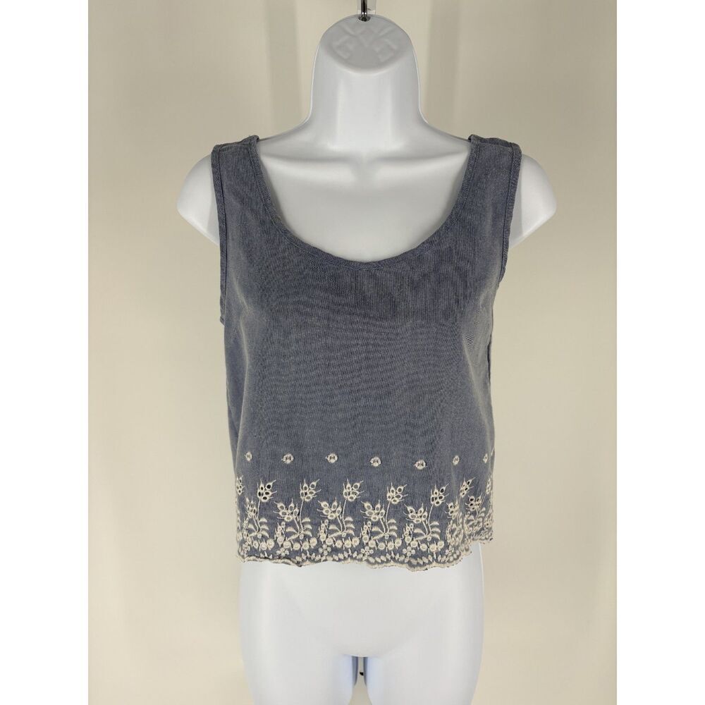 dELiA*s Vintage 90s Embroidered Chambray Crop Tank Top
